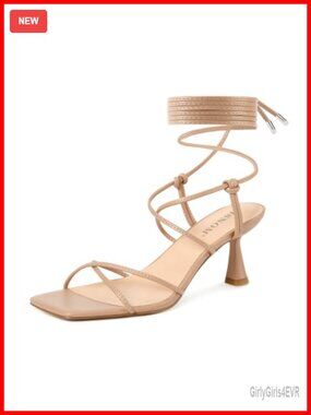 Strappy Kitten Heel Lace Up Square Toe Sandals Polyurethane